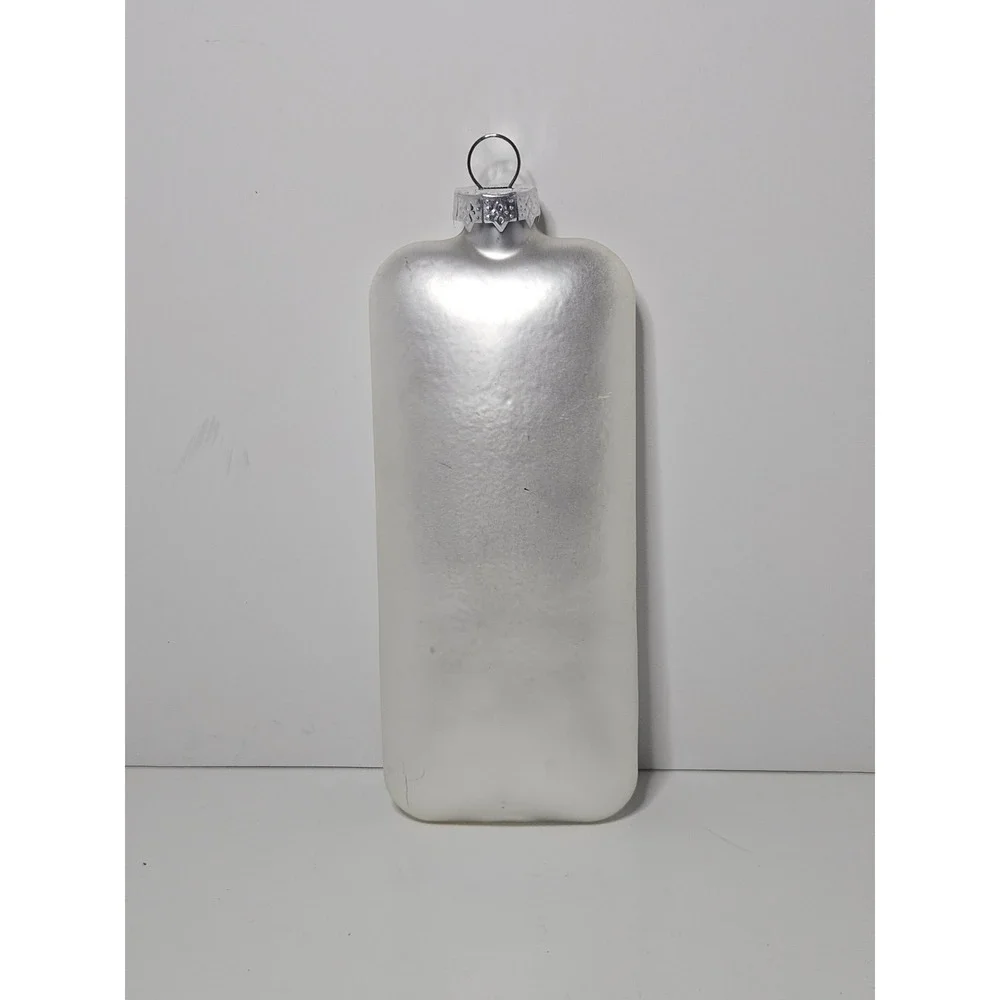 Glass Gnome Christmas Ornament Rectangle Flat Silver White Red Striped Hat 6